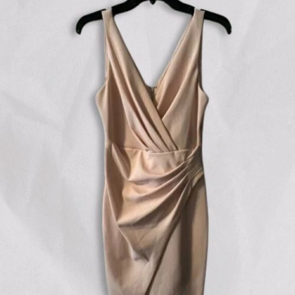 Guess Wrap Dress Crepe Pleated Asymmetrical Hemline Zip Closure Blush Pink - Picture 3 of 7